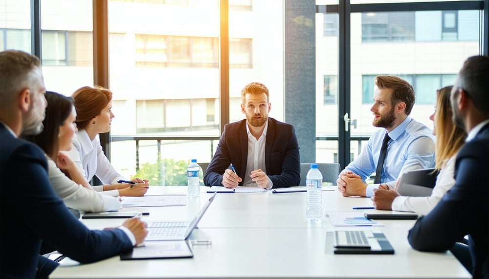 Experienced interim executives leading a business strategy meeting