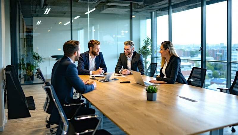 Experienced C-Suite fractional executives collaborating in a modern office.